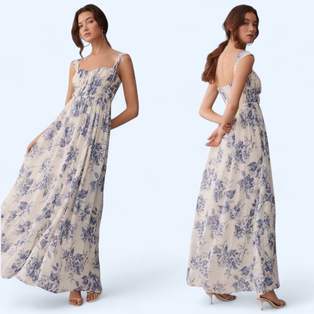 Reformation Jayde Maxi Dress Lupine Blue Floral Size 6 Coquette Cottagecore EUC